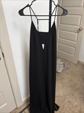 H&M Black Maxi Slip Dress with V-Cut and Thin Straps